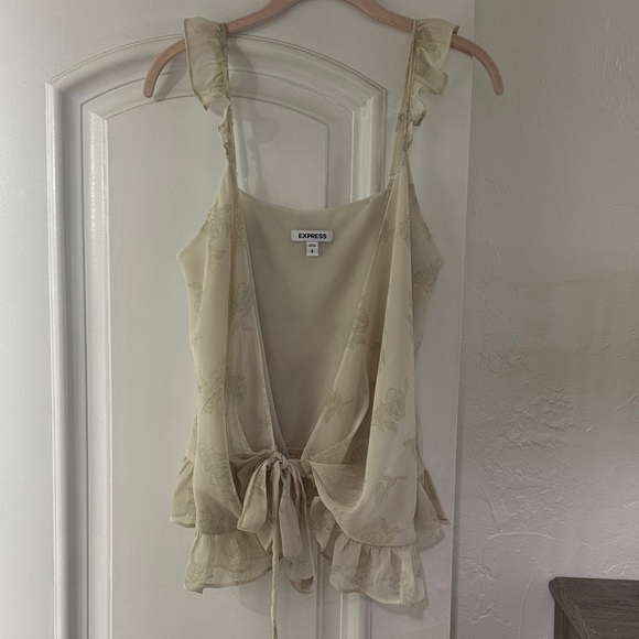 Express Beige Floral Ruffle Blouse - Picture 2 of 5